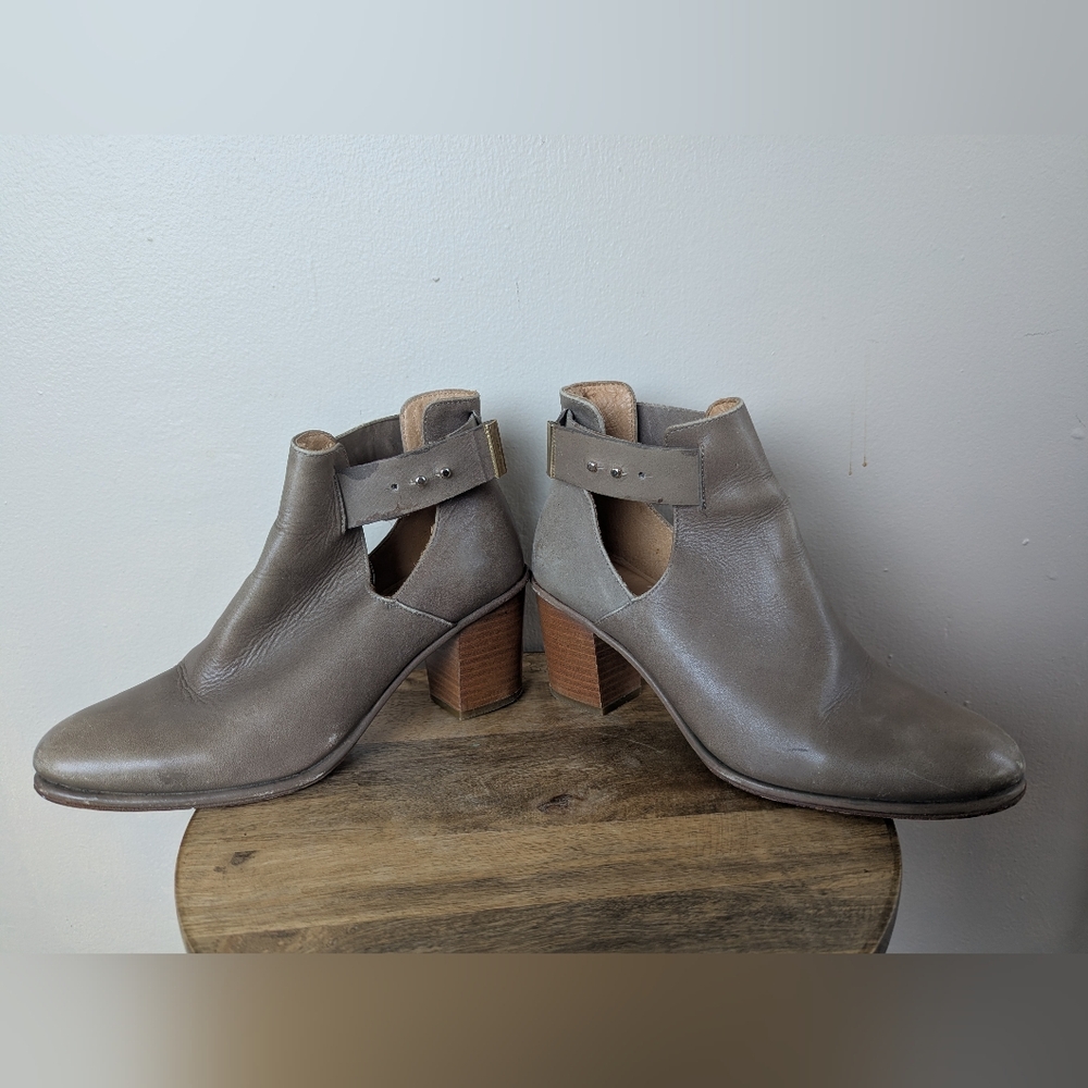 Whistles Leather Peep Strap Ankle Boots/Booties, Gray Brown/Beige (SIZE 38/7 - Picture 6 of 12